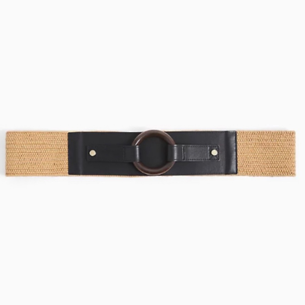 🆕 Black Faux Leather & Tan Straw Stretch Belt 1 1X 14 16 NWT Torrid New!